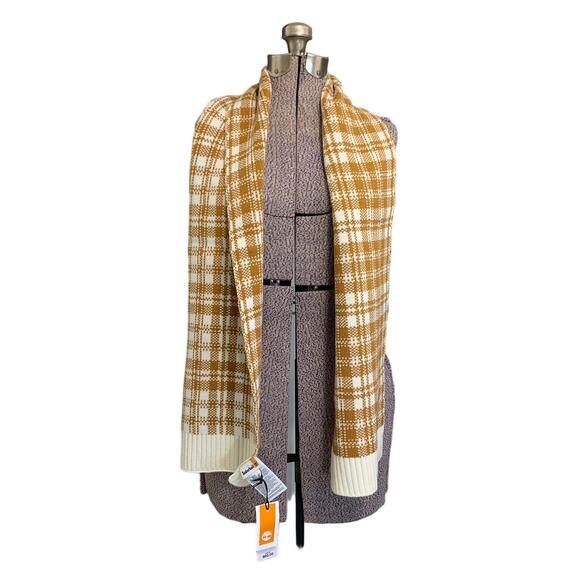 Timberland FabFitFun Buffalo Plaid Ribbed Scarf NWT OS Brown Orange Acrylic - Picture 1 of 5